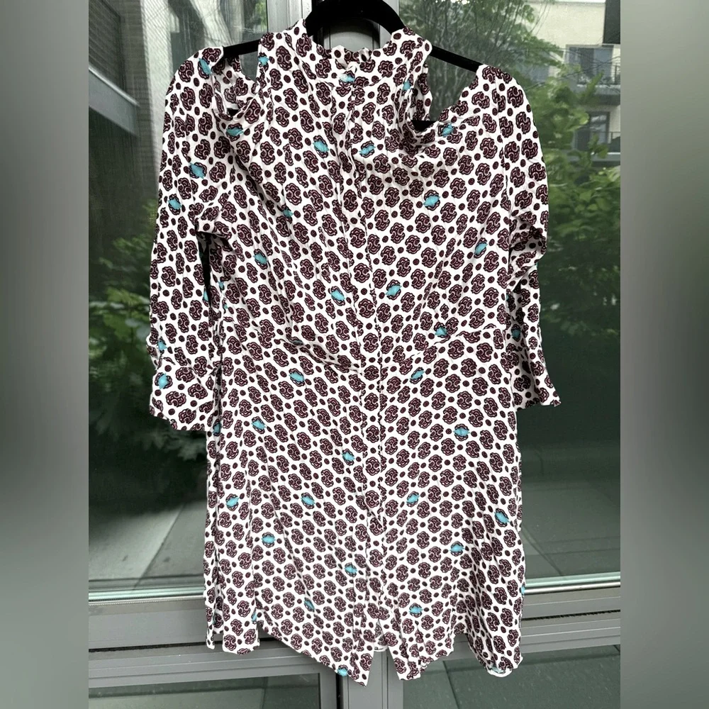 MAJE Ralinka Printed Cold-Shoulder Dress Button Down in Size 3 US Large